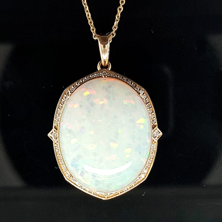 Ethiopian Opal Oval Cabochon and Round Diamond 14K Yellow Gold