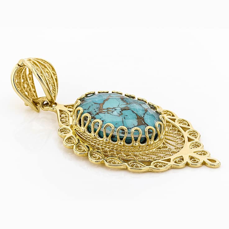 Turquoise Doublet Enhancer Pendant In 18K Gold Over Sterling Silver 20x15mm