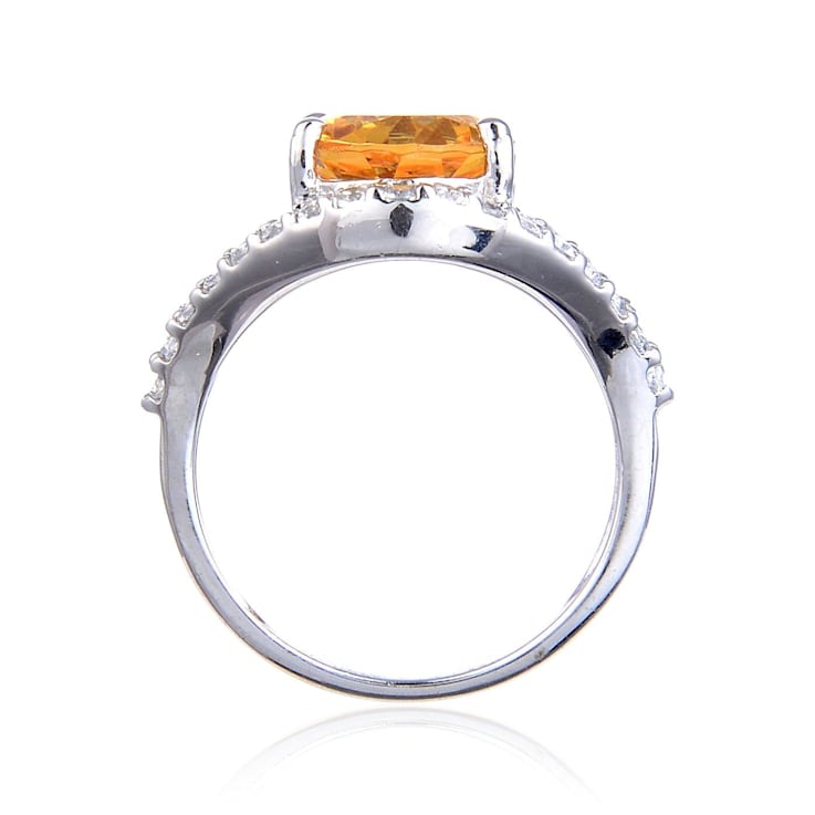 Oval Citrine with White Topaz Accents Sterling Silver Ring, 3.68ctw