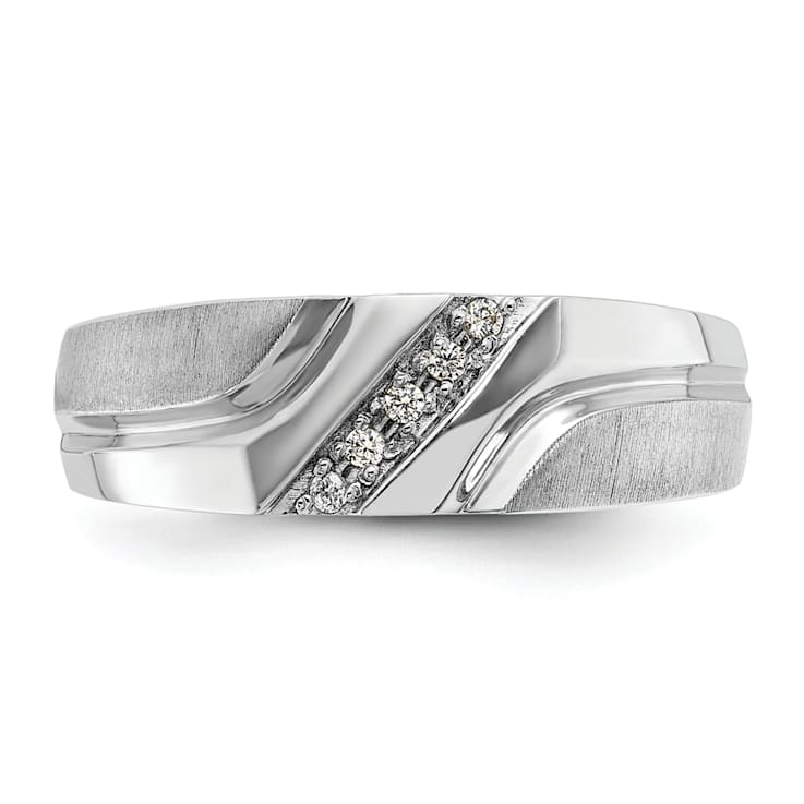 Rhodium Over 10K White Gold Men's Polished, Satin and Grooved 5-Stone
Diamond Ring 0.06ctw