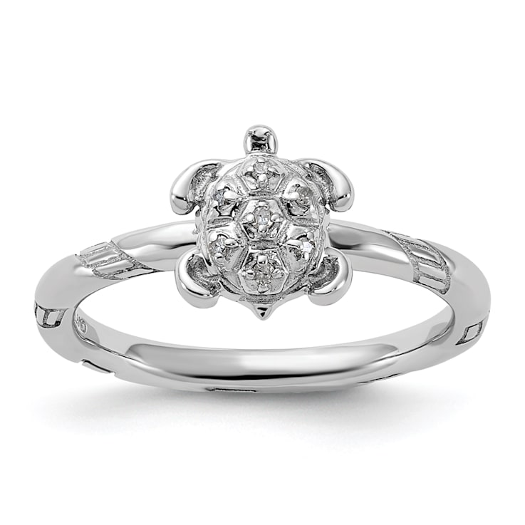 Sterling Silver Stackable Expressions Diamond Turtle Ring 0.035ctw