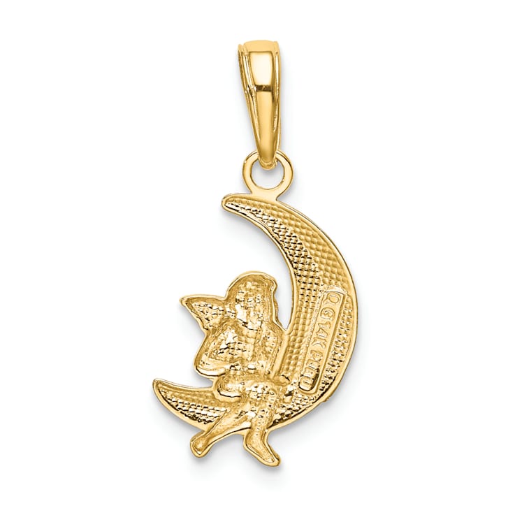 14k Two-tone Gold Polished Moon with Angel Pendant