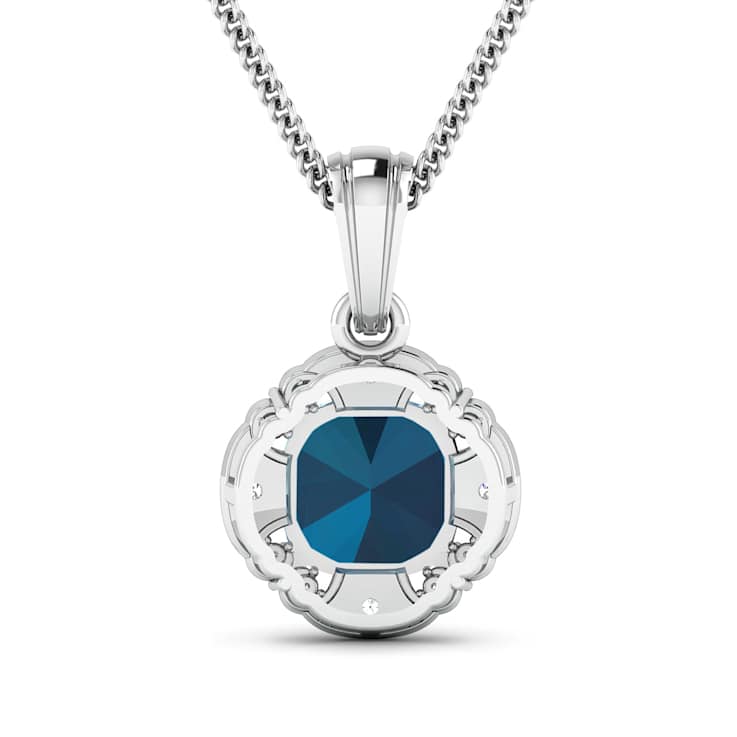 2.15ctw 14K White Gold Blue London Blue Topaz and White Diamond Pendant
with 18 inch Cable Chain