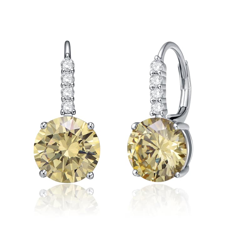Citrine Color CZ Basket-Set Drop Earrings In Gold-Tone Over Brass