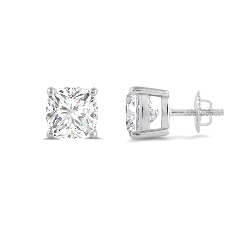 White Cubic Zirconia 14k White Gold Studs With Velvet Gift Box 3.00ctw