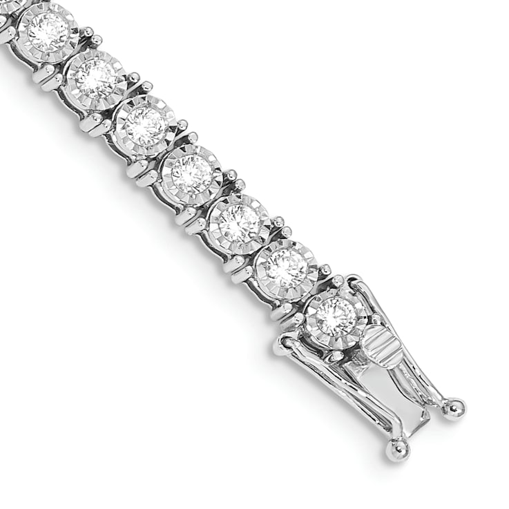 Rhodium Over 14k White Gold Illusion Setting Diamond Bracelet