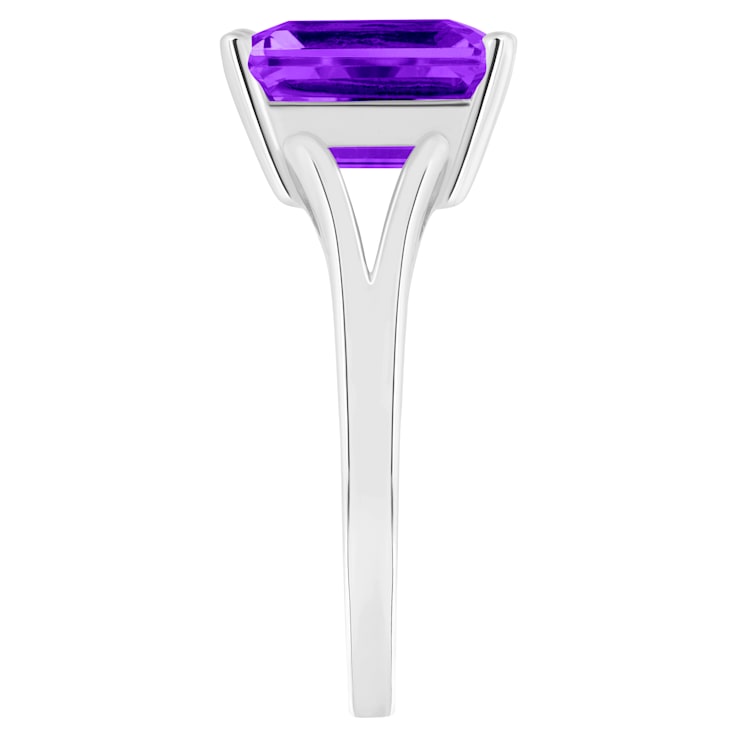 10x8mm Emerald Cut Amethyst Rhodium Over Sterling Silver Ring
