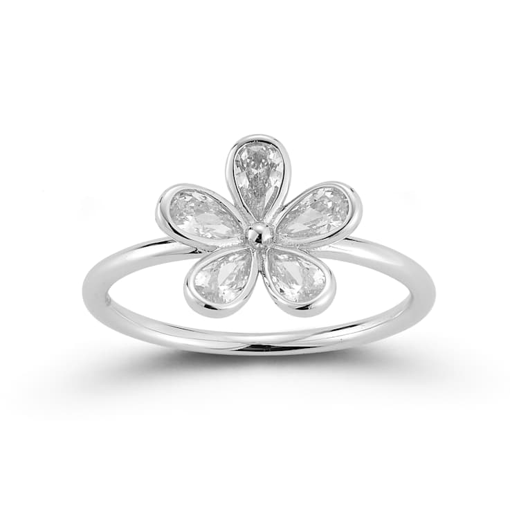 Rachel Zoe CZ Flower Ring in Rhodium Over Sterling Silver