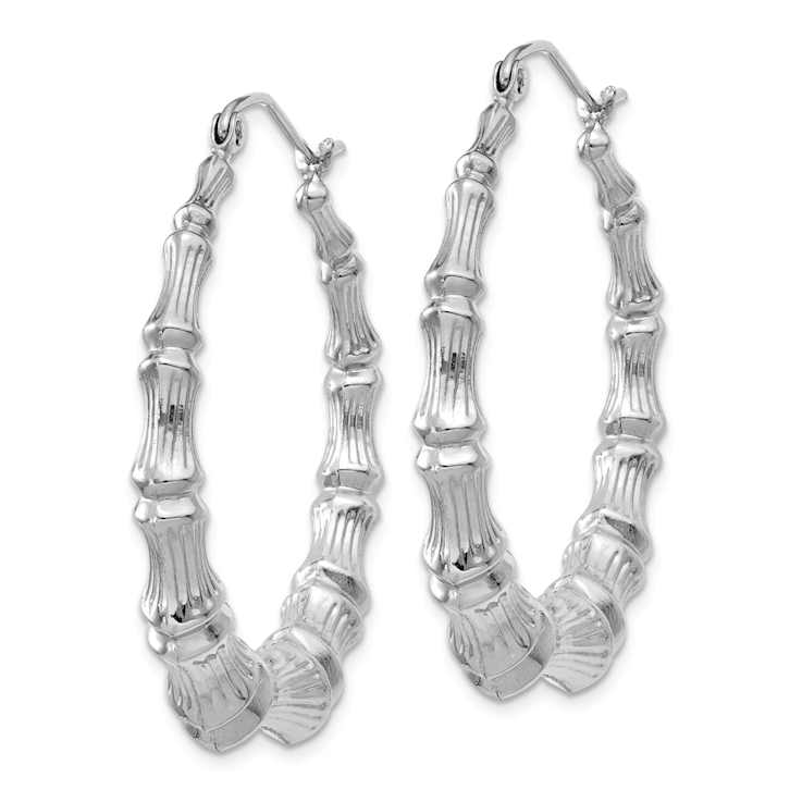 Rhodium Over 14k White Gold 1 7/16" Polished and Textured Bamboo
Hoop Earrings