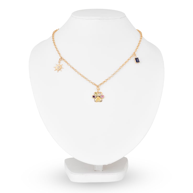 Multi-stone Paw Print Pendant Dog Mom Charm Pendant Gold Over Silver
Charm Pendant  Necklace
