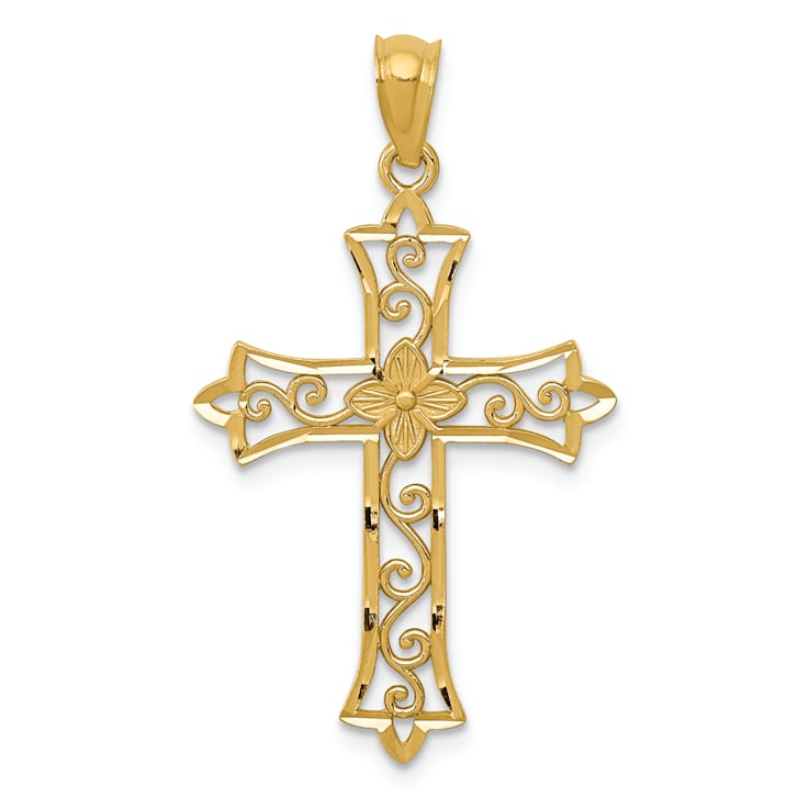 14k Yellow Gold Diamond-Cut and Textured Cross Pendant