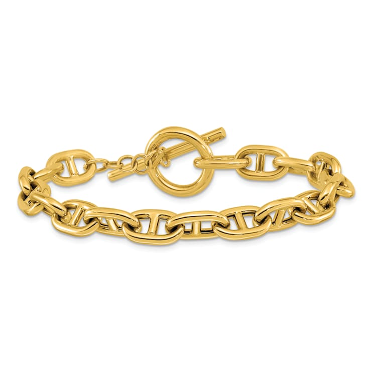14K Yellow Gold 8mm Anchor Link 8 inch Toggle Bracelet