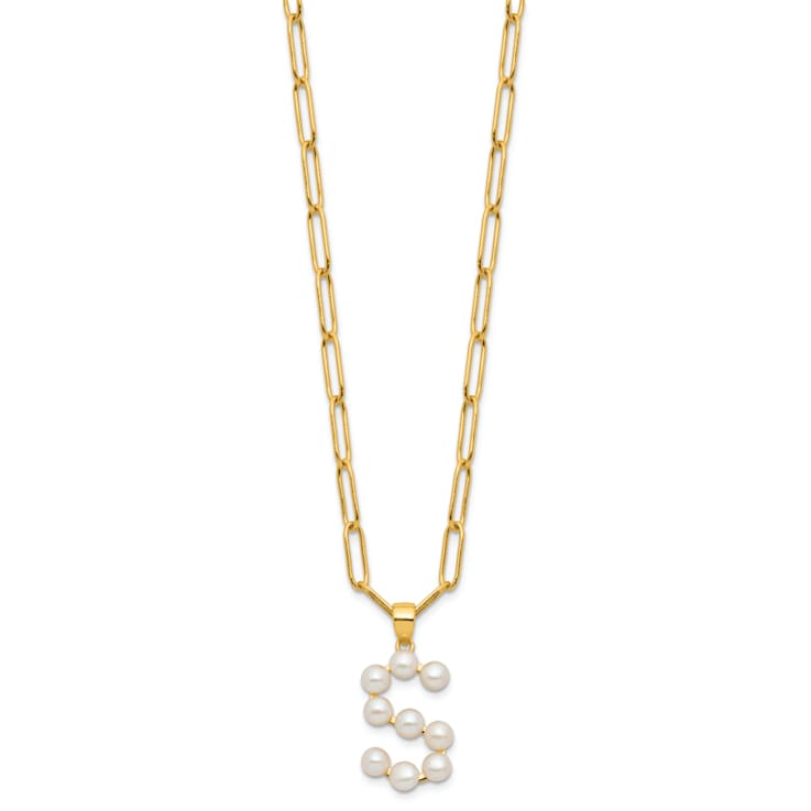 Gold Tone Sterling Silver 3-5.5mm Freshwater Cultured Pearl LETTER S
18-inch Necklace