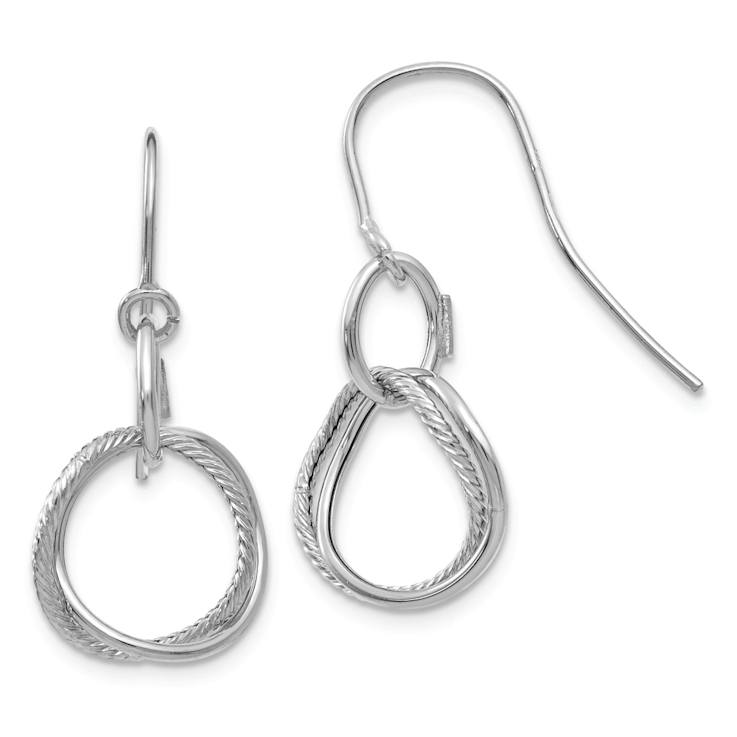 Rhodium Over 14k White Gold Textured Small Twisted Circle Dangle Earrings