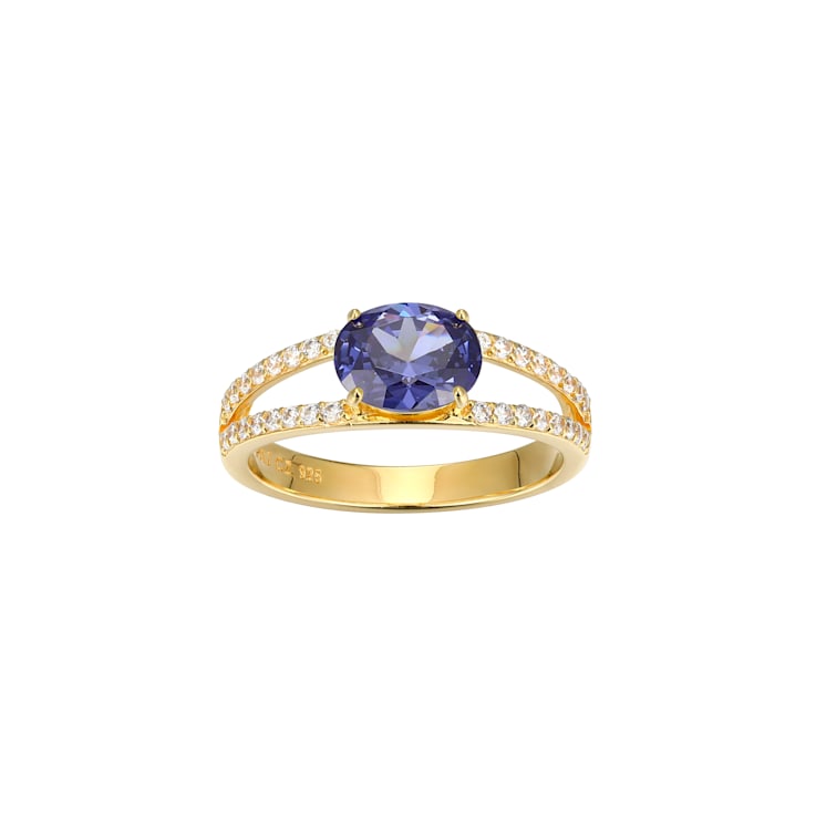 Blue And White Cubic Zirconia 18K Gold Over Sterling Silver Ring 1.72ctw