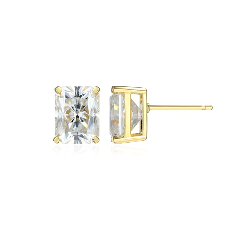 Emerald Cut Moissanite 14k Yellow Gold Over Silver Stud Earrings 5.04ctw DEW