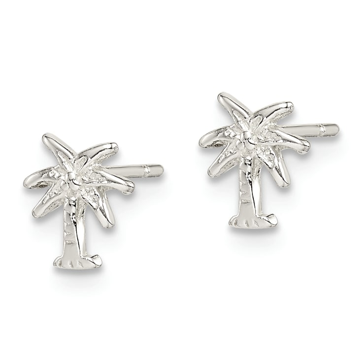 Sterling Silver Polished Palm Tree Post Earrings