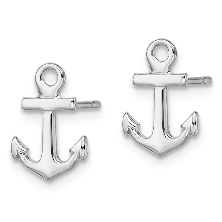 Rhodium Over Sterling Silver Polished Mini Anchor Post Earrings
