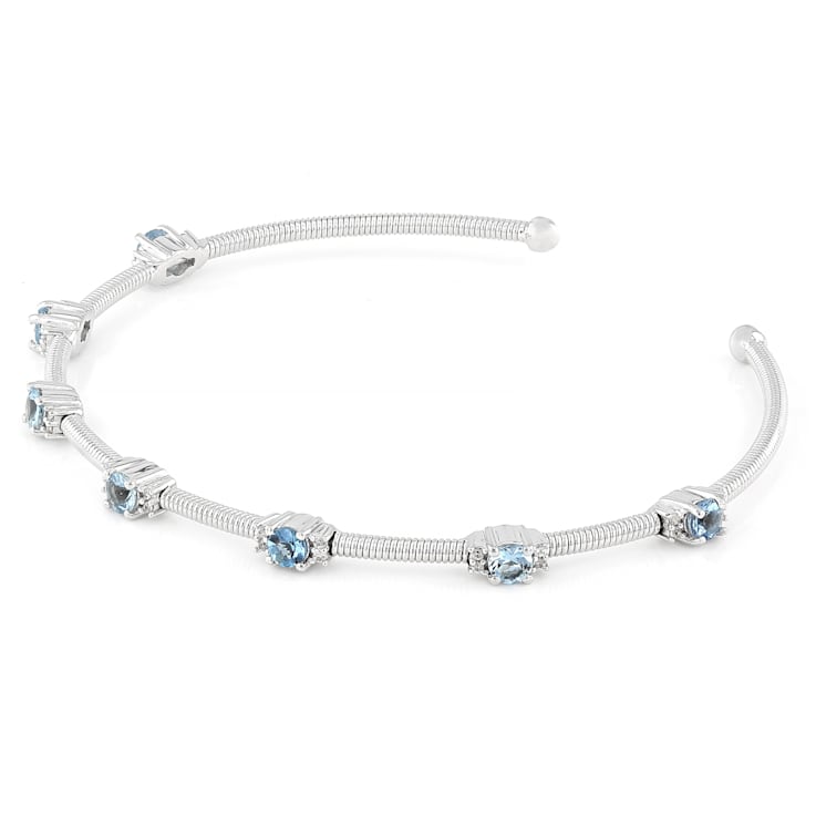Aquamarine And Zircon Flexible Cuff In Sterling Silver 1.10ctw