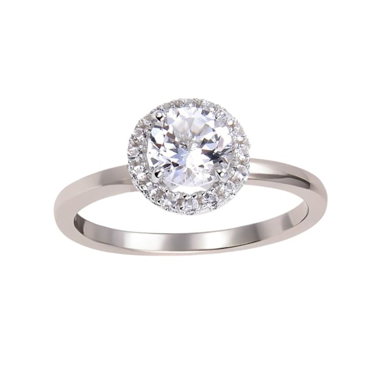 Rhodium Over Sterling Silver Round White Topaz Halo Ring 1.90ctw