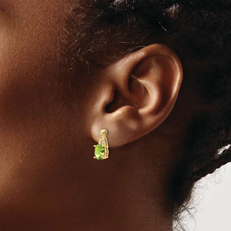 10k Yellow Gold 1.5ctw Green Peridot August Birthstone and Diamond
Dangle Earrings