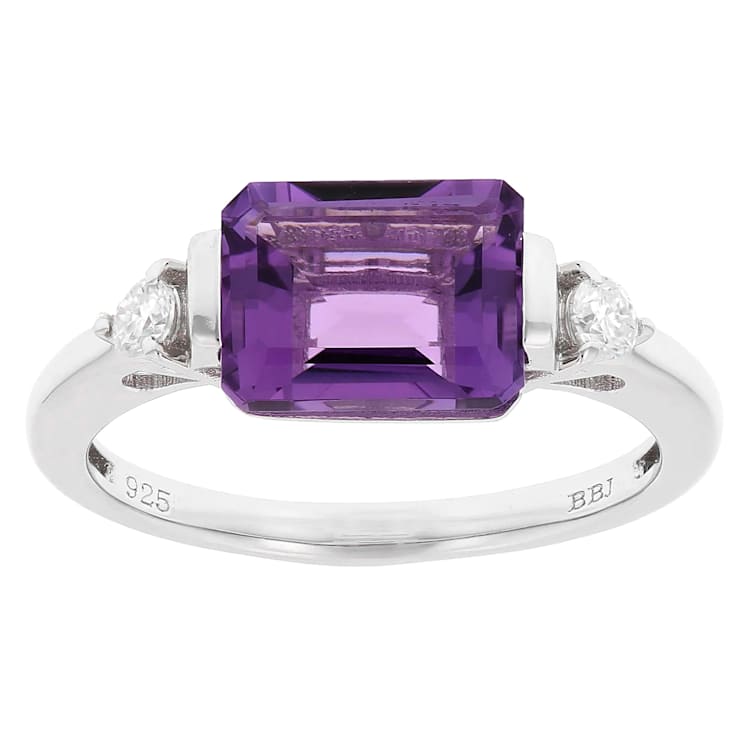Amethyst And Moissanite East-West Ring In Sterling Silver