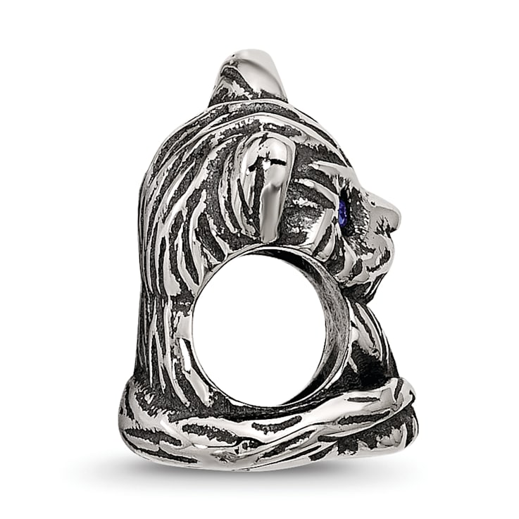 Sterling Silver Antiqued Cat with Blue Crystals Bead