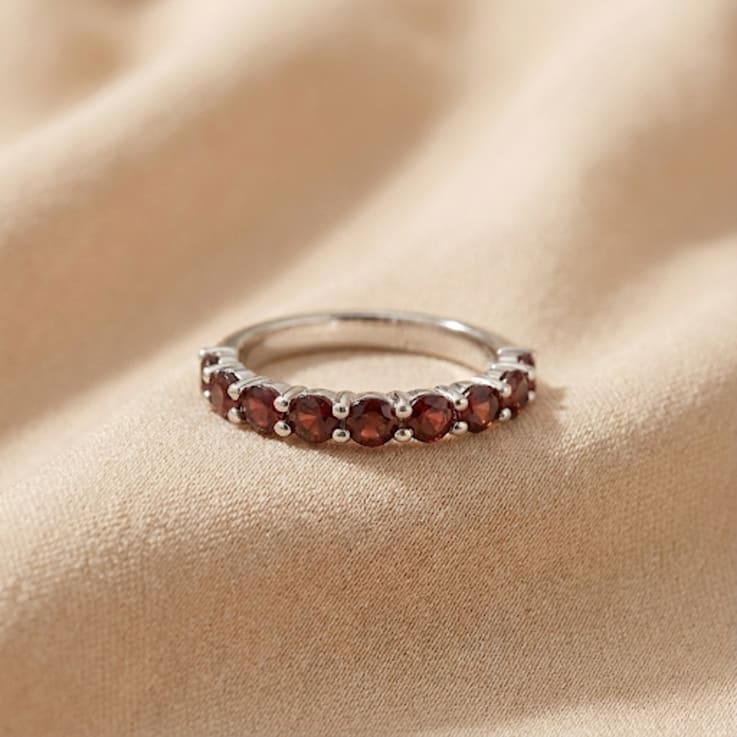 Garnet Stackable Band Ring In Sterling Silver