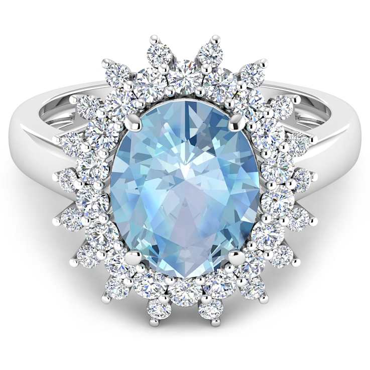 3.69ctw Blue Aquamarine and Diamond 14K White Gold Halo Ring