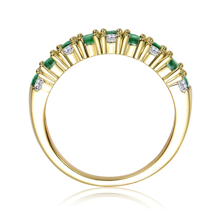 Emerald Color CZ And White CZ Band Ring In 14K Gold Over Sterling Silver
