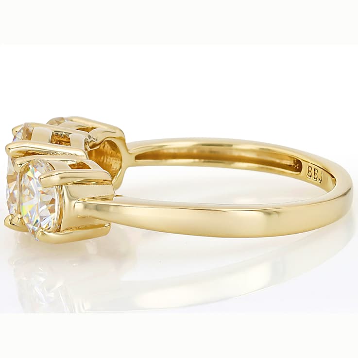 Diamond Simulant Three-Stone Ring In 18K Gold Over Sterling Silver
