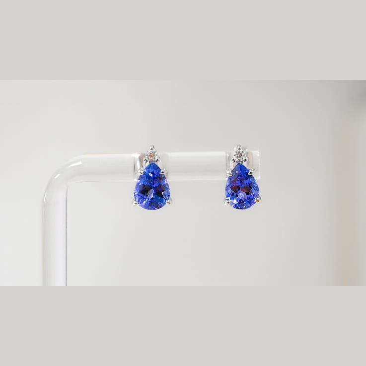 Pear Shape Tanzanite and CZ Rhodium Over Sterling Silver Earrings, 2.02ctw