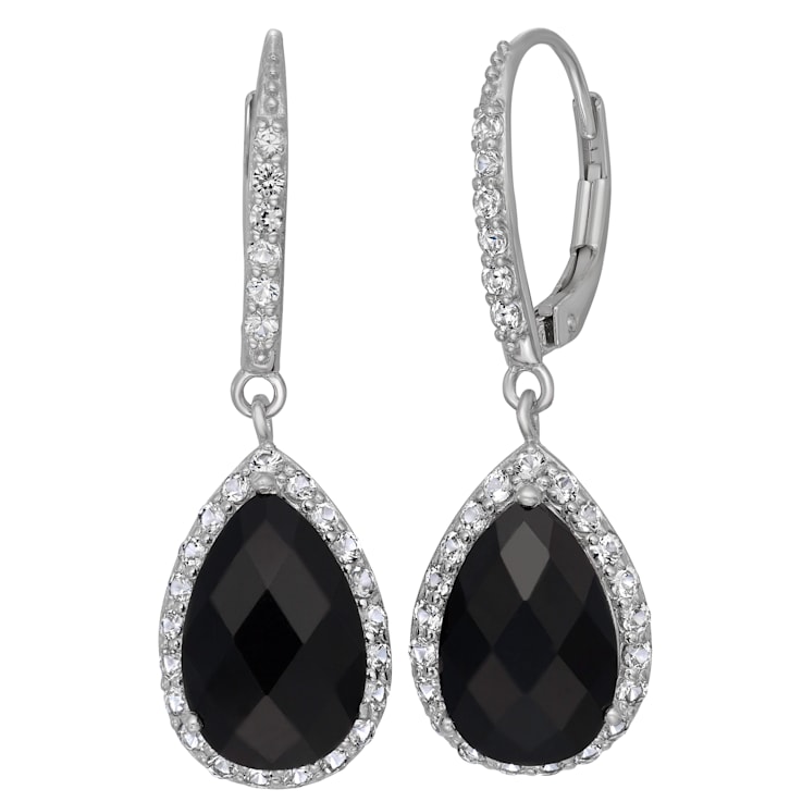 Black Onyx And White Sapphire Dangle Earrings In Sterling Silver
