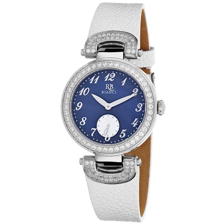 Roberto Bianci Women's Alessandra Blue Dial, White Leather Strap Watch