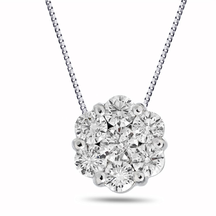 1.00ctw Diamond Cluster Pendant in 14k White Gold