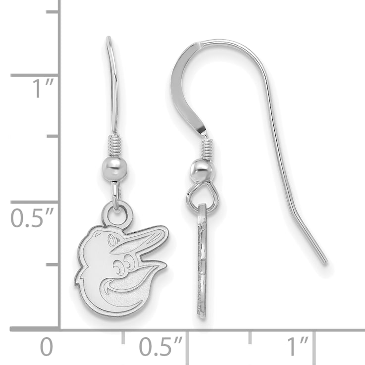 Rhodium Over Sterling Silver MLB LogoArt Baltimore Orioles Dangle Earrings