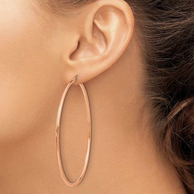 14k Rose Gold 2 11/16" Polished Tube Hoop Earrings