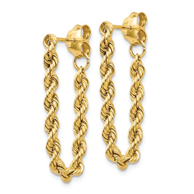 14k Yellow Gold Diamond-Cut Rope Dangle Earrings