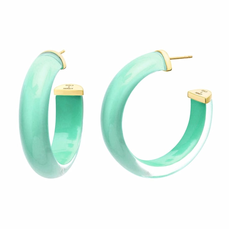 14K Yellow Gold Over Sterling Silver Medium Illusion Acrylic Hoops in Mint