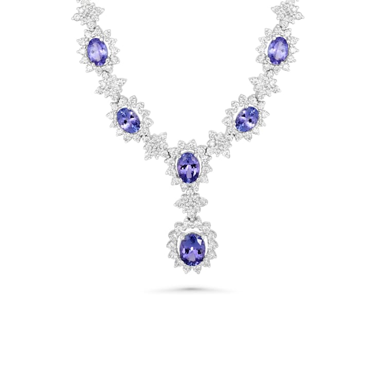 9.73 Ctw Tanzanite and 6.41 Ctw White Diamond Necklace in 14K WG