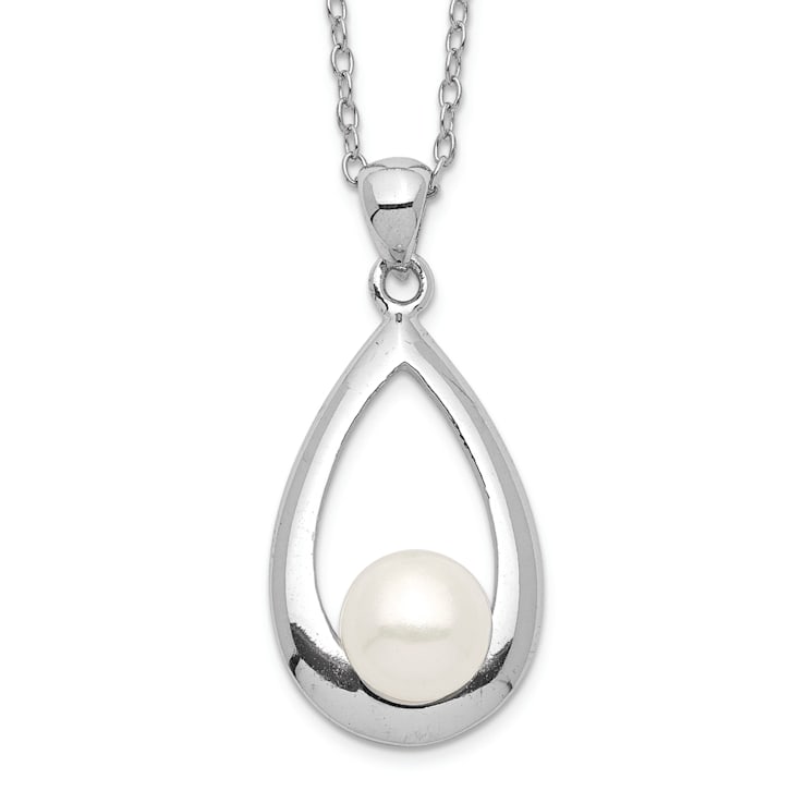 Rhodium Over Sterling Silver 6-7mm White Button Freshwater Cultured
Pearl Necklace