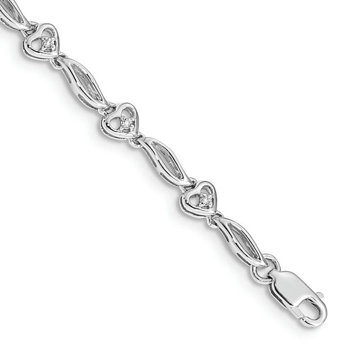 Rhodium Over 10k White Gold Polished Diamond Heart Bracelet