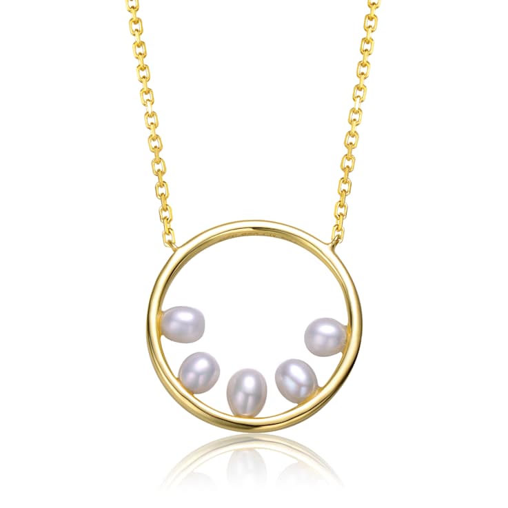 Freshwater Pearl Halo Circle Pendant In 14K Gold Over Sterling Silver