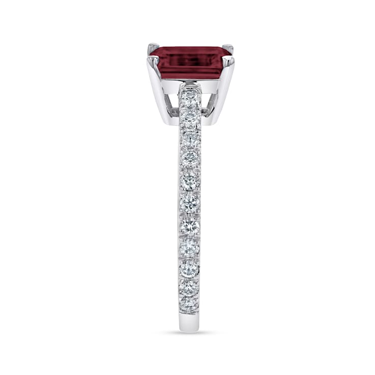 1.36ctw Diamond and Emerald Cut Ruby Engagement Ring 14k White Gold