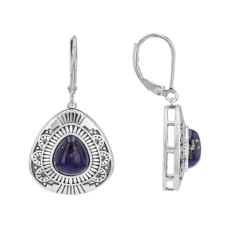 Purple Turquoise Artisan Inspired Sterling Silver Dangle Earrings 9x8mm