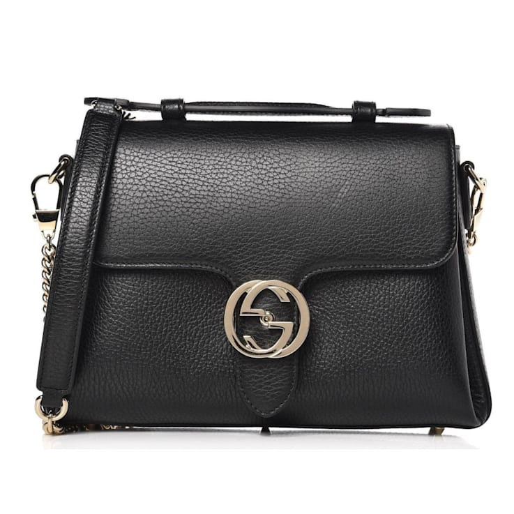 品質検査済 Calf Black G Interlocking Gucci Leather Bag Crossbody Chain ショルダーバッグ