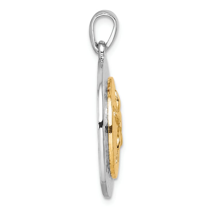 Rhodium Over Sterling Silver Yellow Textured Sand Dollar Pendant