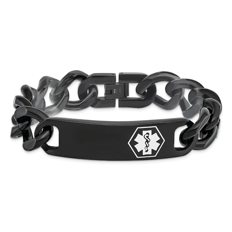 Stainless Steel Polished Black IP-plated with White Enamel 8.25-inch
Medical ID Bracelet