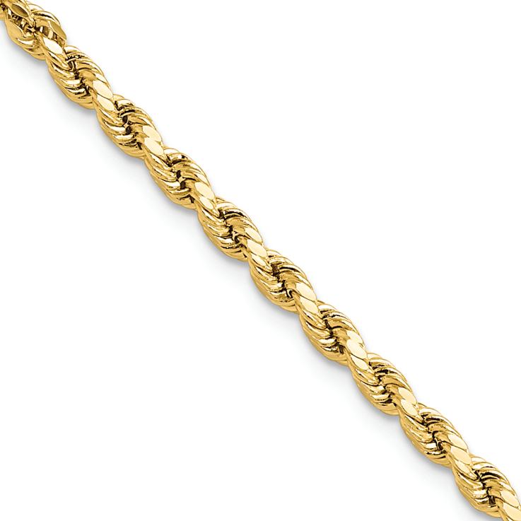 14k Yellow Gold 3mm Diamond-Cut Rope 18 Inch Chain
