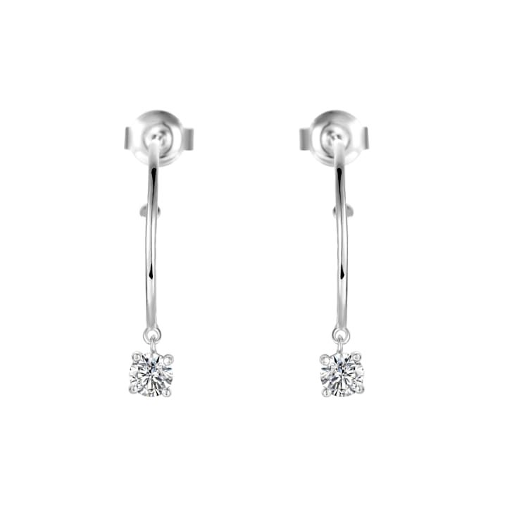 White Topaz Rhodium Over Sterling Silver Drop Round Hoop Earrings